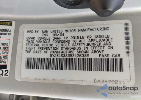 2005 Pontiac Vibe from USA, damaged, VIN 5Y2SL63835Z426336